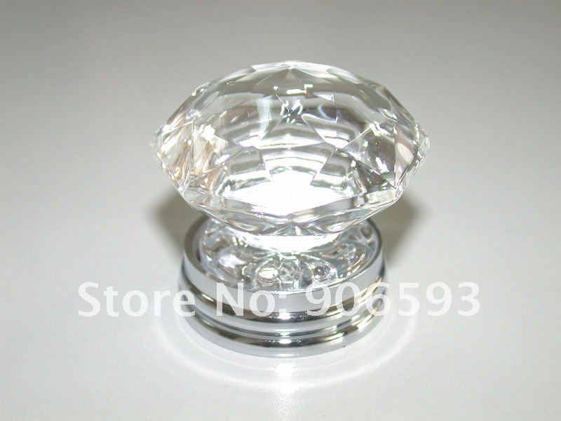 20PCS/LOT FREE SHIPPING 35MM CLEAR CRYSTAL KNOB ON A CHROME BRASS BASE