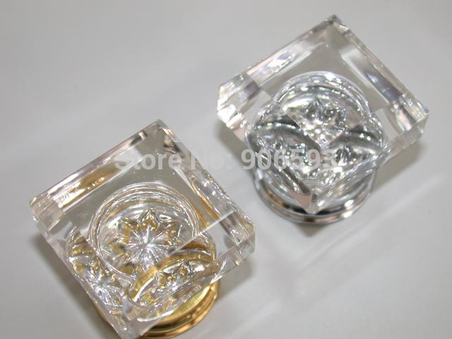 50PCS/LOT FREE SHIPPING 33MM CLEAR SQUARE CRYSTAL KNOB ON A GOLD BRASS BASE