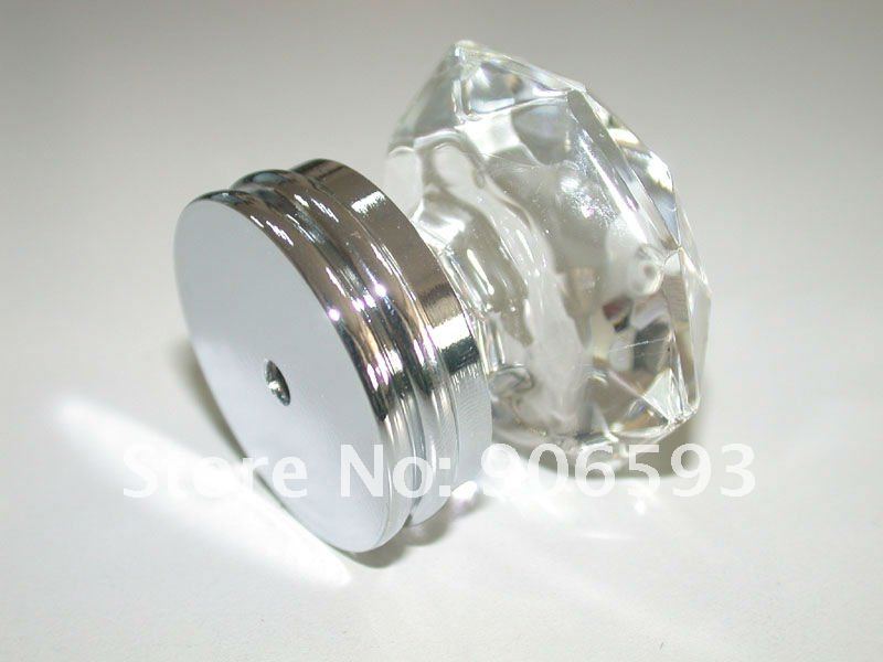 50PCS/LOT FREE SHIPPING 35MM CLEAR CRYSTAL KNOB ON A CHROME BRASS BASE