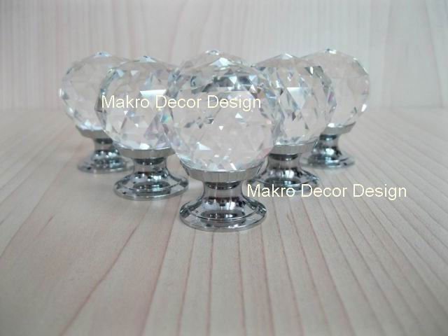 Clear crystal cabinet knob10pcs lot free shipping30mmzinc alloy basechrome plated