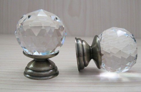Clear crystal furniture knob\20pcs lot\30mm\brass base\antique brass plated