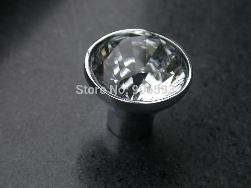 Clear diamond crystal cabinet knob\35pcs lot free shipping\30mm\zinc alloy base\chrome plated