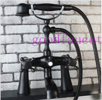 Oil Rubbed Bronze Clawfoot Bathtub Faucet Mixer Tap With Pillars Deck Mounted With Handheld Sprayer