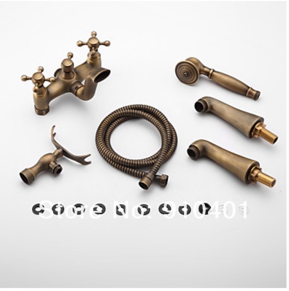 Wholesale And Retail Promotion Deck Mounted Antique Brass Bathroom Tub Faucet Dual Handles Mixer Tap 2 Handles