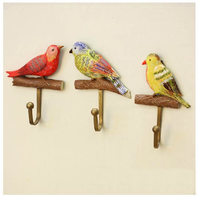 3pcs Birds Rustic Home Decoration Creative Coat Hooks Wall