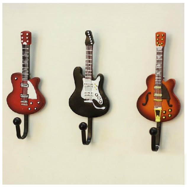 3pcs Guitar  Rustic Home Decoration Creative Coat Hooks Wall