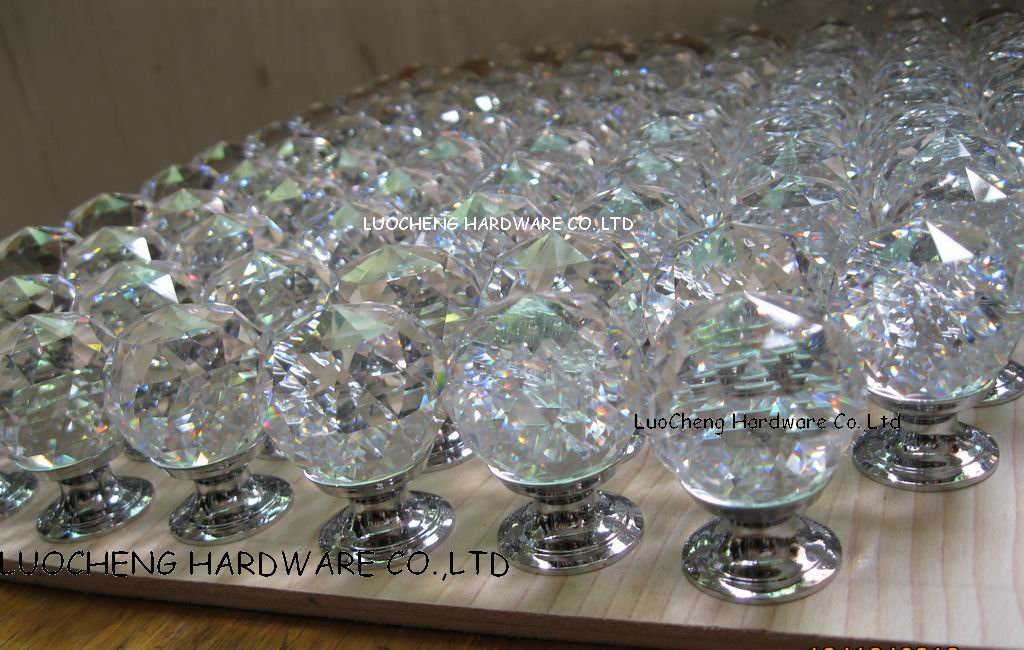 10PCS/LOT 30MM Zinc Alloy Sparkle Round Crystal Kitchen Cabinet Knobs Handles Dresser Cupboard Door Knob Pulls