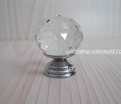 20PCS/LOT 30MM CUT CLEAR CRYSTAL CABINET KNOBS ON A CHROME BRASS PLATE