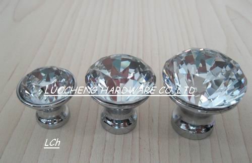 30PCS/ LOT 30 MM CLEAR CRYSTAL CABINET KNOBS WITH ZINC CHORME BASE