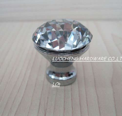50PCS/ LOT 30 MM CLEAR CRYSTAL CABINET KNOBS WITH ZINC CHORME BASE
