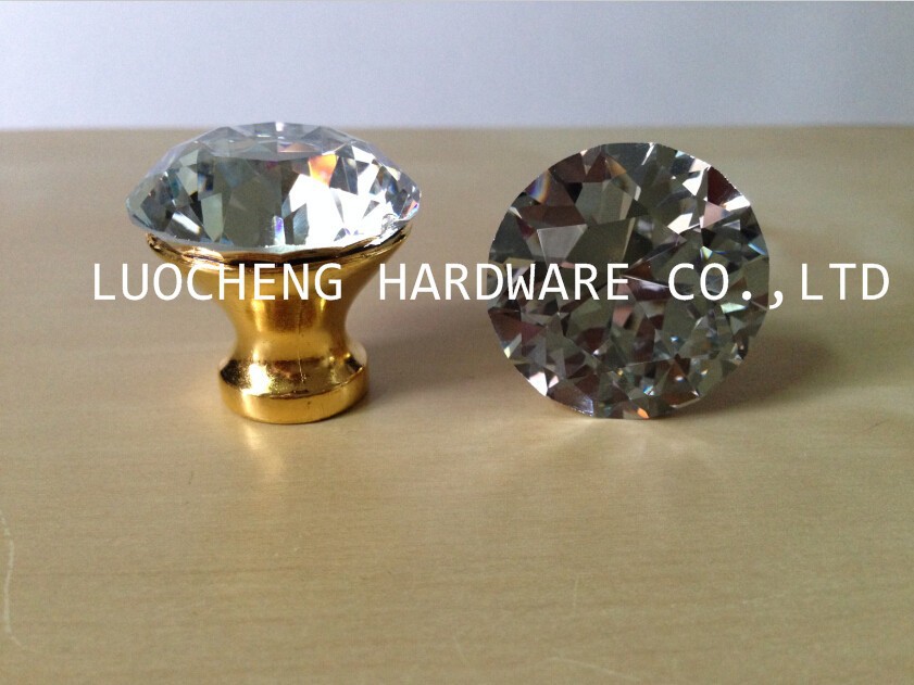 50PCS/ LOT 30MM CLEAR DIAMOND GLASS KNOB CRYSTAL KNOB CABINET KNOBS ON GOLD BASE