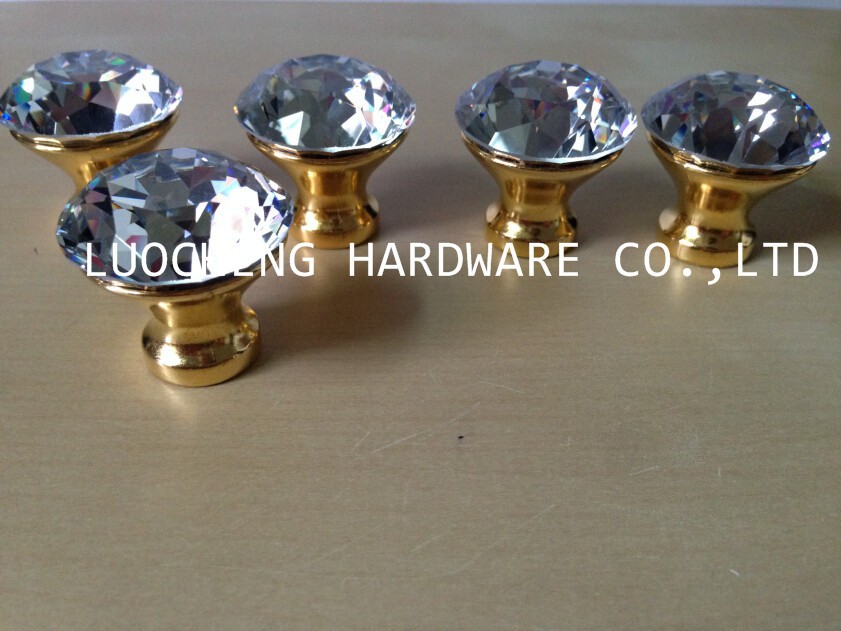 50PCS/ LOT 30MM CLEAR DIAMOND GLASS KNOB CRYSTAL KNOB CABINET KNOBS ON GOLD BASE