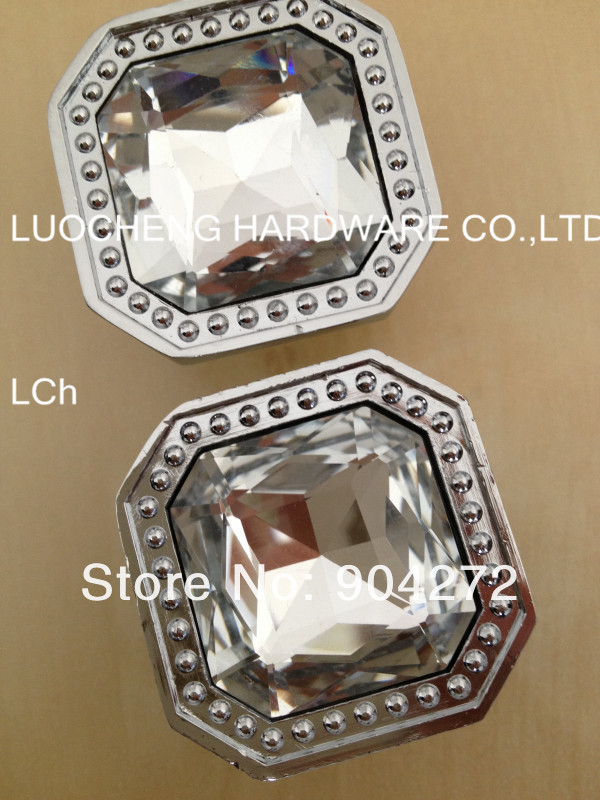 30PCS/LOT 32MM SQUARE CLEAR CUT CRYSTAL KNOBS ZINC BASE GLASS KNOBS HANDLES DOOR KNOBS, CABINET KNOBS HARDWARE