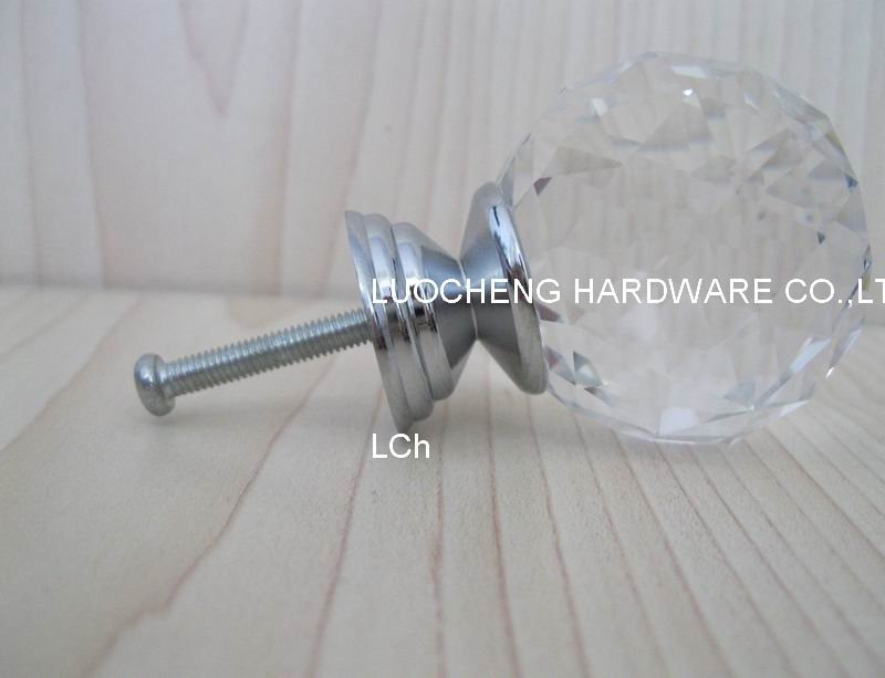 12PCS / LOT 40MM CLEAR CUT CRYSTAL KNOBS ON SMALL CHROME BRASS BASE