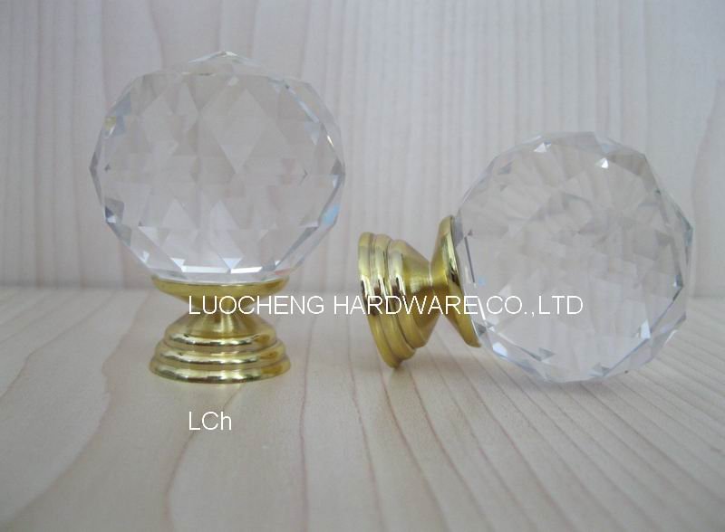 12PCS / LOT 40MM CLEAR CUT CRYSTAL KNOBS ON SMALL GOLD BRASS BASE