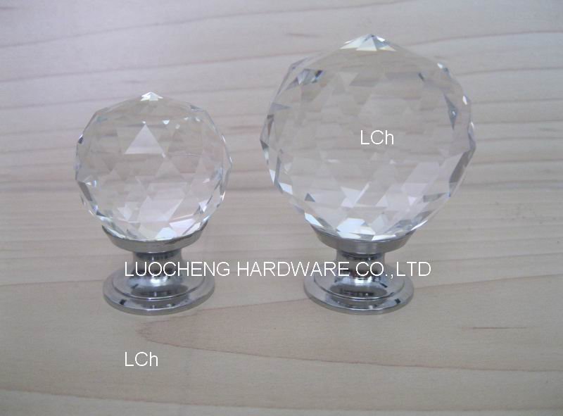 30 PCS / LOT 40MM CLEAR CUT CRYSTAL KNOBS ON SMALL CHROME BRASS BASE