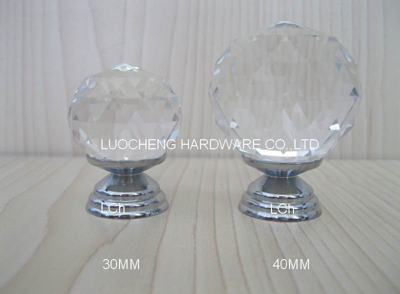 30PCS / LOT 40MM CLEAR CUT CRYSTAL KNOBS ON SMALL CHROME BRASS BASE