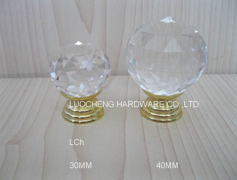 30PCS / LOT 40MM CLEAR CUT CRYSTAL KNOBS ON SMALL GOLD BRASS BASE