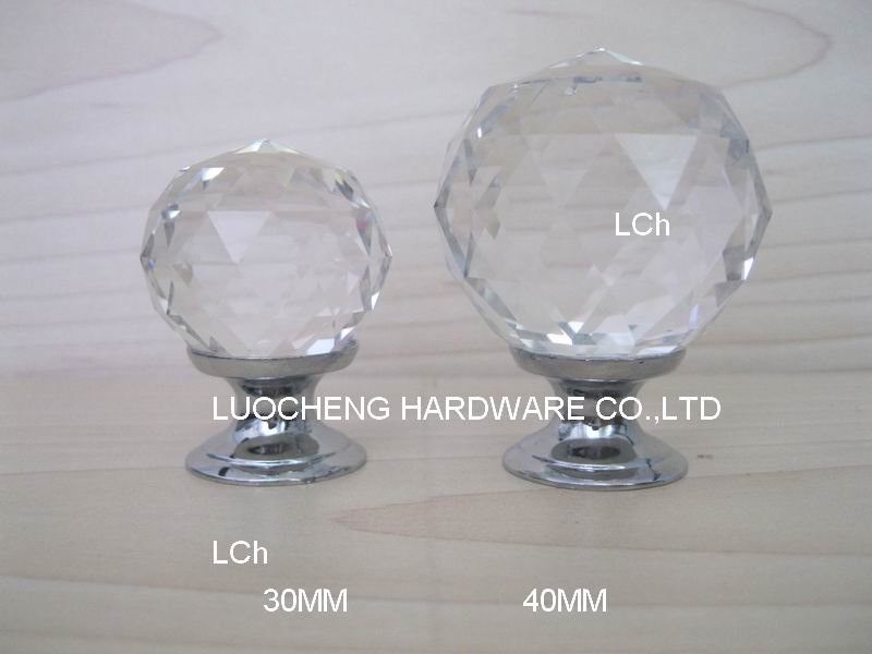 30PCS / LOT DIAMETER 40MM GLASS CUT KNOB ON CHROME ZINC BASE