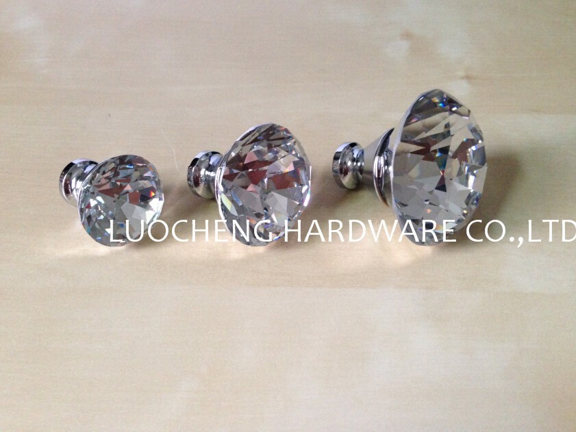 50PCS/ LOT 40MM CLEAR DIAMOND GLASS KNOB CRYSTAL KNOB CABINET KNOBS ON CHROME BASE