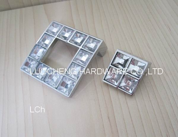 30PCS/ LOT 48 MM CLEAR CRYSTAL HANDLE WITH ALUMINIUM ALLOY CHROME METAL PART
