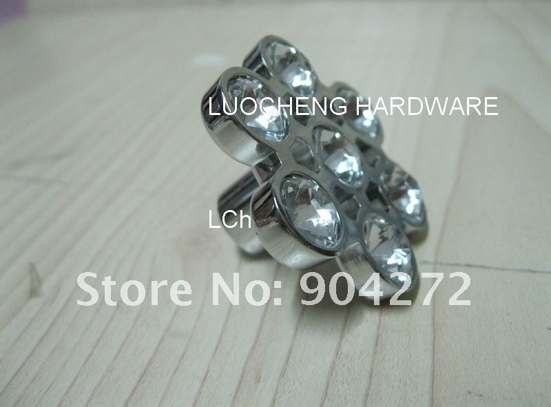 50PCS/ LOT FLOWER CLEAR CRYSTAL KNOBS WITH ALUMINIUM ALLOY CHROME METAL PART