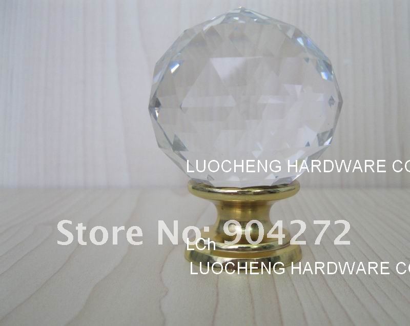 9 PCS/LOT 50MM CLEAR CRYSTAL CABINET KNOB ON A GOLD BRASS BASE
