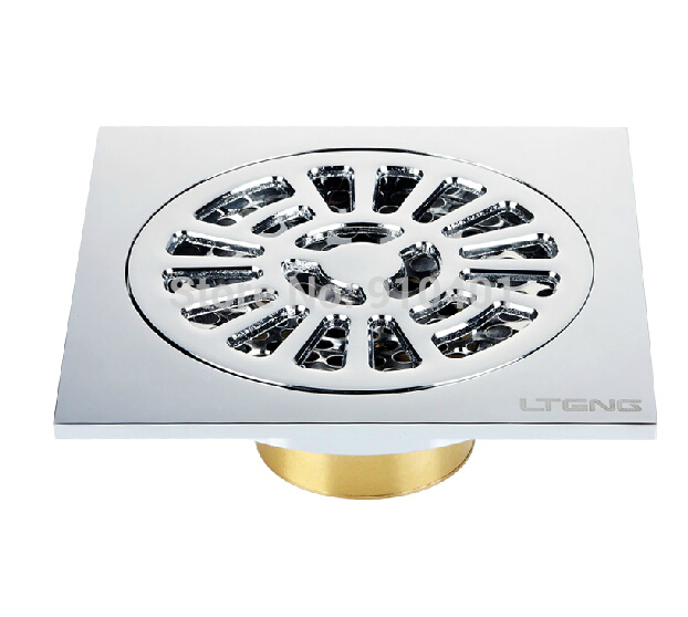 Wholesale And Retail Promotion Chrome Brass Flower Bathroom Shower Drain Washer Waste Floor Drain Square Style