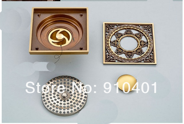 Wholesale And Retail Promotion Modern Antique Brass Flower Carved Bathroom Floor Drain Washing Machine Drain