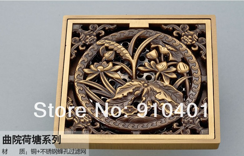 Wholesale And Retail Promotion  Modern Antique Brass Lotus Carved Art Floor Drain Bathroom Register Waste Drain