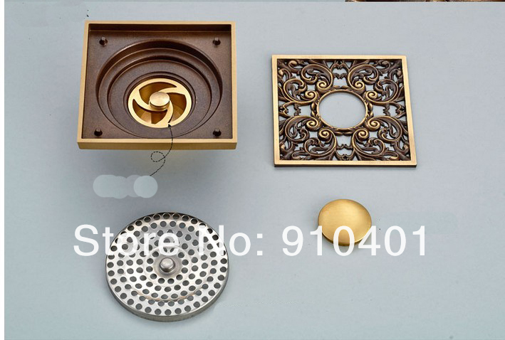 Wholesale And Retail Promotion NEW Antique Brass Flower Carved Art Floor Drain Bathroom Washing Machine Drain