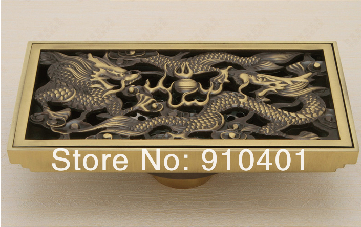Wholesale And Retail Promotion NEW Luxury Antique Brass Dragon Playing Art Floor Drain Square Grate Waste Drain