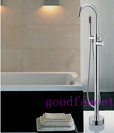 Contemporary Modern Brass Clawfoot Floor Mounted Tub Filler W/ Hand Held Shower Polish Chrome