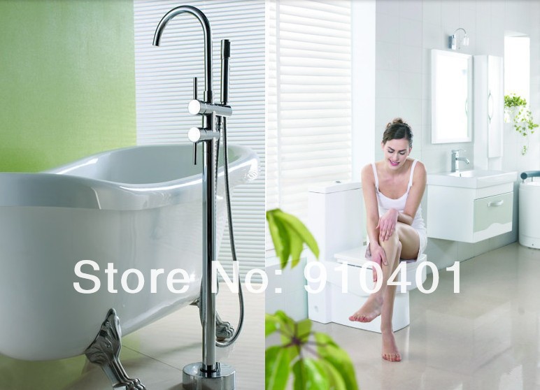 Wholesale And Retail Promotion Chrome Brass Floor Mounted Free Standing Bathroom Tub Faucet With Hand Shower