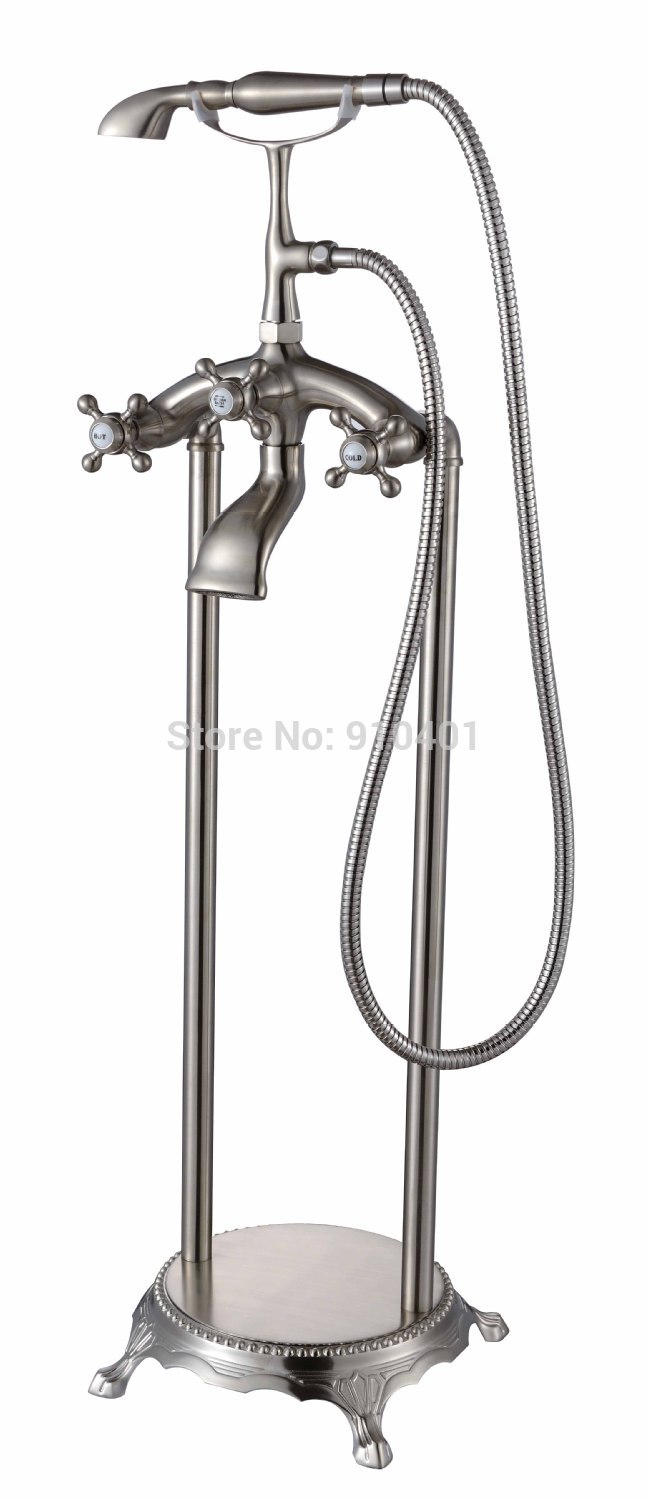 Wholesale And Retail Promotion Modern Brushed Nickel Bathroom Tub Mixer Tap Clawfoot Tub Filler Dual Handles