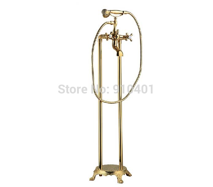 Wholesale And Retail Promotion Modern Golden Floor Mounted Standing Bathtub Faucet Tub Filler Mixer Tap Shower