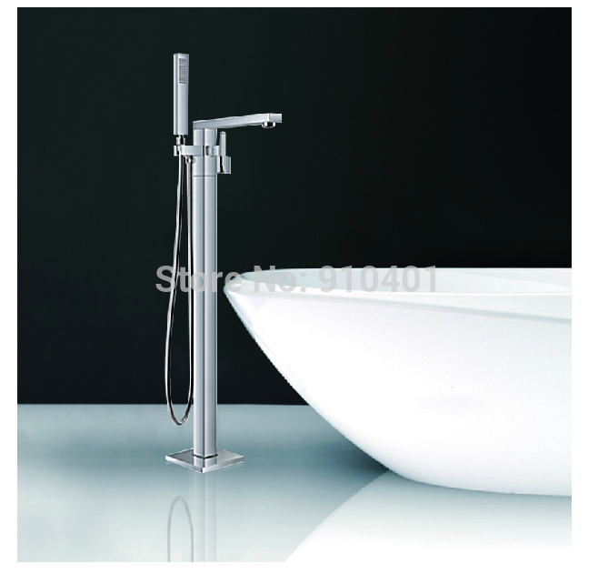 Wholesale And Retail Promotion Modern Square Floor Mounted Tub Filler Bathroom Faucet Hand Shower Free Standing