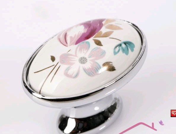 Hot Sale 10pcs 40mm single hole  White Flower Color Furniture Ceramic Knobs Kitchen Door Handles Antique Dresser Drawer Pulls