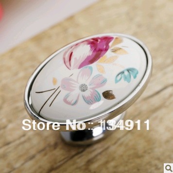 Hot Sale 10pcs 40mm single hole White Flower Color Furniture Ceramic Knobs Kitchen Door Handles Antique Dresser Drawer Pulls