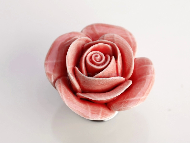 Hot Sale 6pcs Handwork Pink Rose Ceramic Furniture Handles Cabinet Pulls(H:45mm  D:40mm)