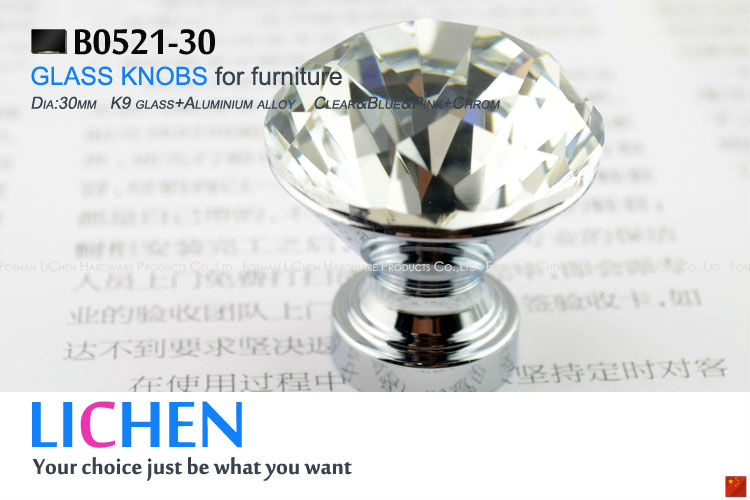 30mm LICHEN K9 Glass Knobs aluminium alloy knobs Crystal Furniture Handle diamond knobs& Cabinet &Drawer Knob