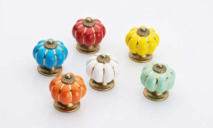 Chinese manufacturers LICHEN Orange/Blue/Red/White/Yellow/Cyan/Black Ceramic knobs handle for Cabinet Drawer