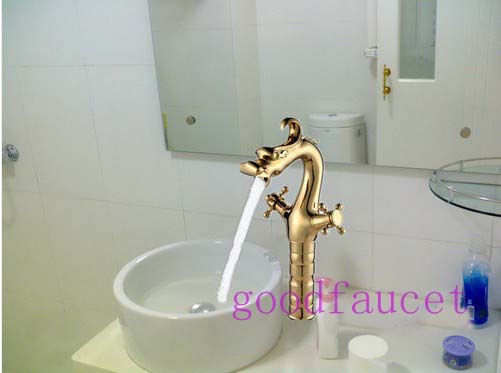 Brand New Bathroom Vessel Sink Basin Tap Faucet Dragon Mixer Single Lever Golden Cold And Hot Water Tap