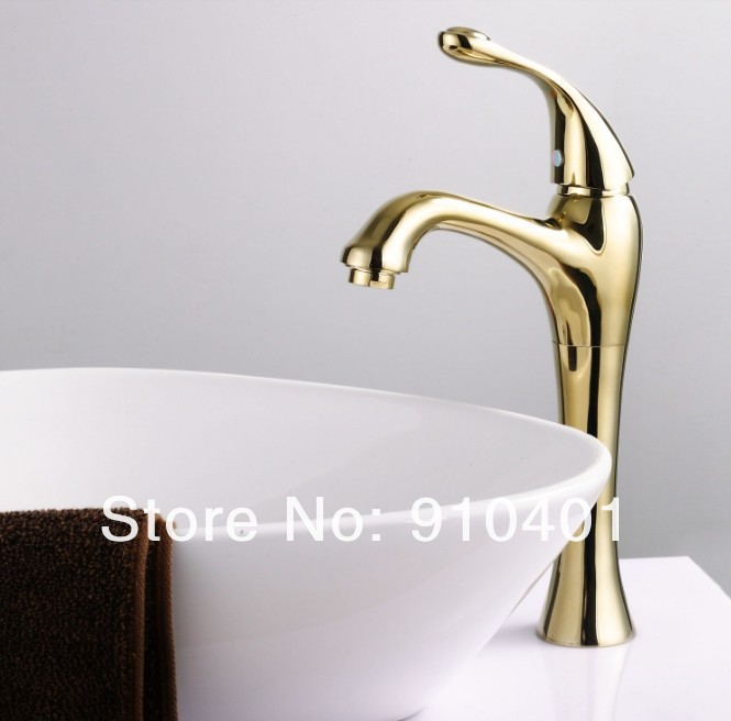 Hot SellGolden Color Single Handle Brass Basin Mixer Deck Mounted Tap Bathroom Faucet  Tall Style 