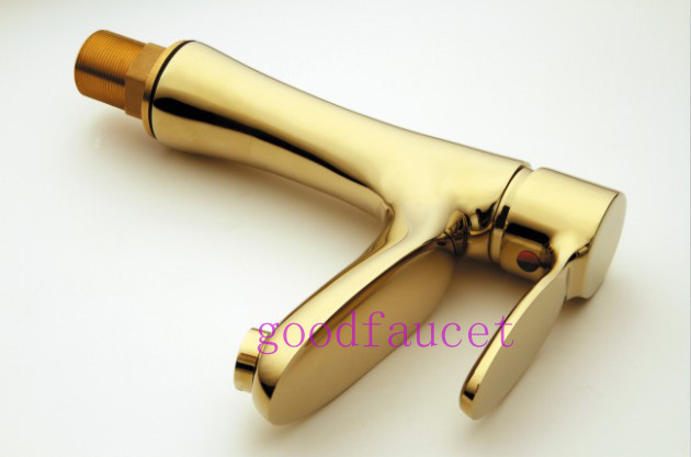 Modern Single Handle Hole Bathroom Faucet Vessel Basin Sink Mixer Tap Golden Finish Hot & Cold Water Tap