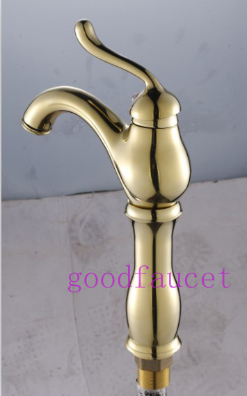 NEW Tall style bathroom brass mixer bath basin faucet single handle hole golden
