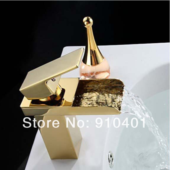 NEW Wholesale and retail Promotion Polished Golden Finish Bathroom Waterfall Basin Faucet Single Handle Mixer Tap
