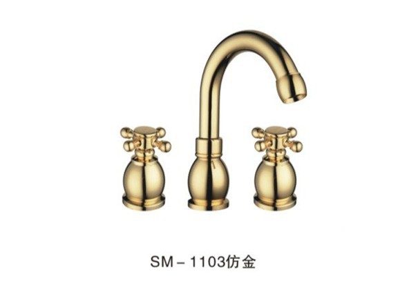 New Copper basin faucet imitation gold color bathroom faucet hot &cold mixer sink tap dual handke brass