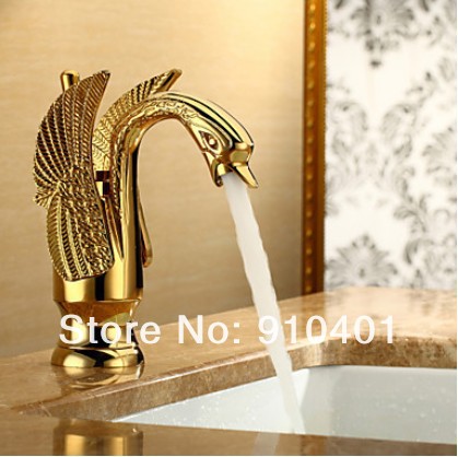 Swan Design Centerset Bathroom Basin  Sink Faucet Brass mixer Swivel handle(Ti-PVD Finish)