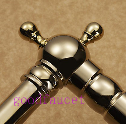 Ti-PVD Finish Solid Brass Wall Mount Kitchen Faucet Adjustable Center Mixer Hot & Cold Water Tap Dual Handles